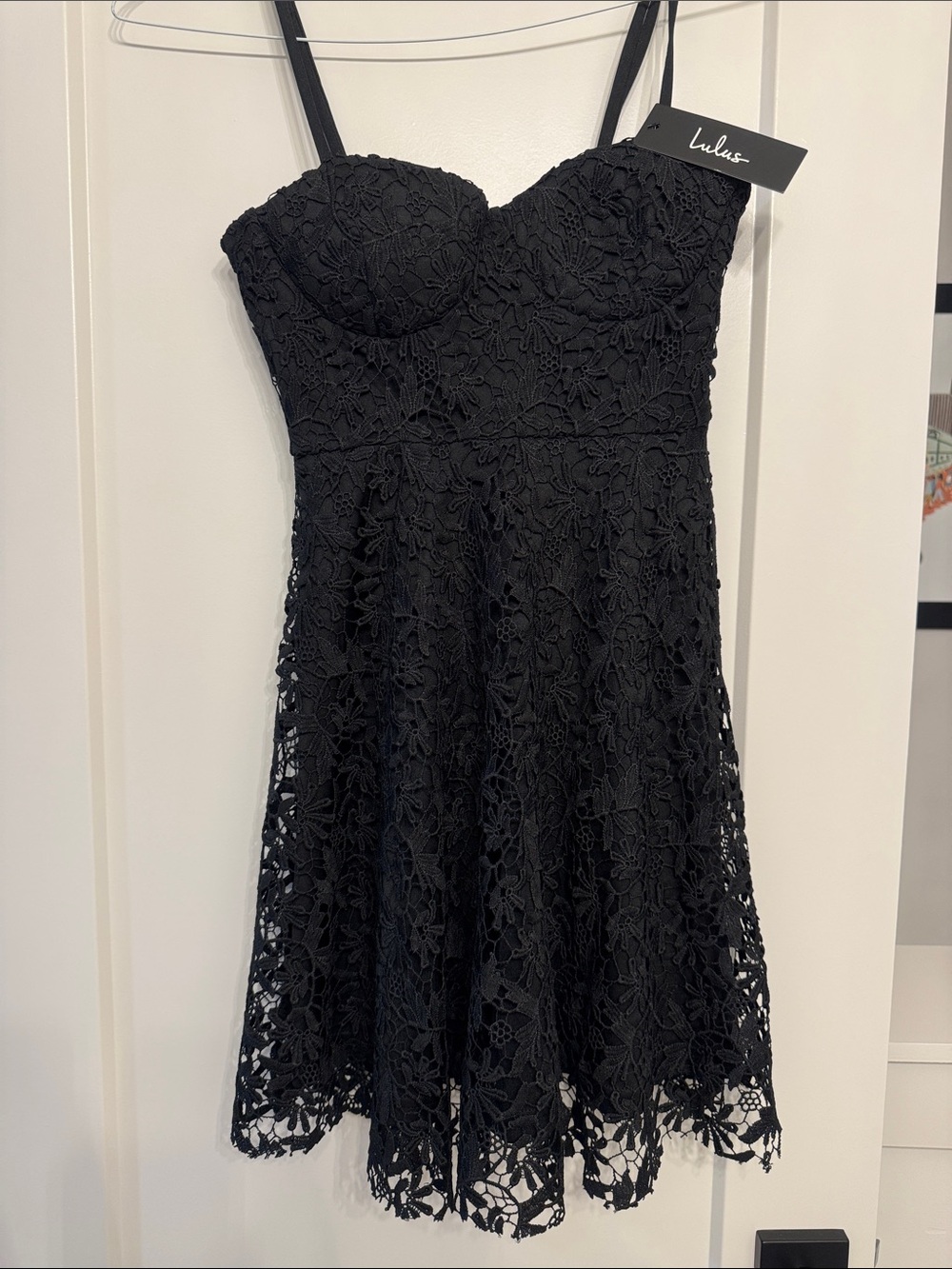 Lulu's Black Strapless Lace Fit-and-Flare Dress